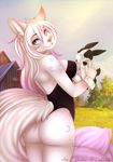  2015 aimi anthro butt canine corset female feral fox lagomorph looking_at_viewer mammal rabbit shiro_(shirowretched) smile solo 
