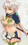  arms_at_sides asymmetrical_hair braid breasts cleavage cleavage_cutout cloud_print crop_top hair_ornament jitome kantai_collection large_breasts lips long_hair looking_at_viewer midriff miniskirt navel parted_lips payu_(pyms11) silver_hair single_braid skirt solo thighhighs unryuu_(kantai_collection) very_long_hair wavy_hair yellow_eyes zettai_ryouiki 