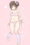  :o bad_id bad_twitter_id bow brown_eyes brown_hair flat_chest hair_bow head_tilt heart highres leg_warmers looking_at_viewer navel open_mouth original panties pink_panties side-tie_panties side_ponytail sitting solo toes underwear underwear_only untied untied_panties yukiu_kon 