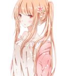  bare_shoulders blonde_hair blush collarbone flower hair_flower hair_ornament hiro_(hirohiro31) jacket long_hair looking_at_viewer off_shoulder open_clothes open_jacket original red_eyes shirt solo twintails very_long_hair 