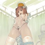  bad_id bad_pixiv_id bdsm blush breasts brown_eyes brown_hair clitoris clitoris_clamp electrodes highres ladic medium_breasts nude open_mouth original pasties pussy restrained sex_machine solo stationary_restraints thighhighs 