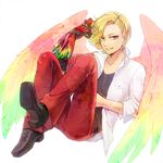  ankh_(ooo) bad_id bad_pixiv_id blonde_hair kamen_rider kamen_rider_ooo_(series) male_focus multicolored multicolored_wings o_medal solo wasabi_(shitihe_youkoso) wings 