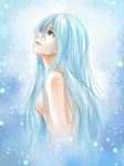  absurdres blue_eyes blue_hair hair_censor highres long_hair looking_up nude original rain solo syrinxwell311 