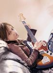  couch guitar hyde_(l&#039;arc~en~ciel) hyde_(l'arc~en~ciel) instrument j-rock jacket l&#039;arc~en~ciel l'arc~en~ciel leather leather_jacket looking_at_viewer male male_focus musician realistic ring sitting solo 