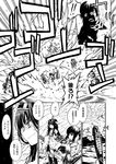  ahoge battle comic crossed_arms detached_sleeves explosion fairy_(kantai_collection) greyscale ha-class_destroyer kantai_collection kongou_(kantai_collection) long_hair military military_uniform monochrome multiple_girls nontraditional_miko nu-class_light_aircraft_carrier ri-class_heavy_cruiser shinkaisei-kan short_hair taihou_(kantai_collection) translated uniform zepher_(makegumi_club) 