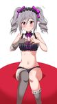  drill_hair hair_ribbon hairband idolmaster idolmaster_cinderella_girls kanzaki_ranko lingerie lolita_hairband long_hair panties red_eyes ribbon silver_hair smile solo thighhighs twin_drills twintails underwear uraichishi 