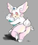  anus audino blush butt dark_kitsunez female fur looking_at_viewer mega_audino mega_evolution nintendo nurse plain_background pok&eacute;mon pussy red_eyes shadow solo standing syringe video_games white_fur 