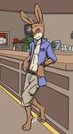  bar clothed clothing come_hither_look ear_clip ein_(artist) inside lagomorph leaning male mammal nepomuk_(character) open_shirt rabbit shirt solo stated_homosexuality wristband 