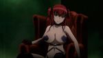  1girl angry animated animated_gif bouncing_breasts breasts chair collar female gloves green_eyes harness large_breasts long_hair murasaki_kaoru pasties pointing red_hair sitting solo thighhighs triage_x two_side_up 