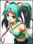  bad_id bad_pixiv_id bare_shoulders breasts detached_sleeves duel_monster green_eyes green_hair hairband headband juunisan_(nsitnmsng2bn) long_hair looking_at_viewer midriff navel open_mouth reeze_whirlwind_of_gusto ribbed_sweater scarf small_breasts smile solo sweater twintails yuu-gi-ou 