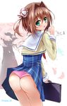  asakura_yume ass bad_id bad_pixiv_id bag blush brown_hair da_capo da_capo_ii green_eyes looking_at_viewer looking_back minari_(minari37) panties pantyshot pink_panties school_bag school_uniform short_hair solo twitter_username underwear 