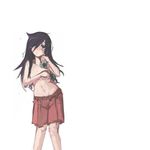  bags_under_eyes black_hair blush breasts camera covering covering_breasts green_eyes hair_over_one_eye highres kuroki_tomoko long_hair panties_(pantsu-pirate) puckered_lips self_shot shorts small_breasts solo sweat topless watashi_ga_motenai_no_wa_dou_kangaetemo_omaera_ga_warui! 