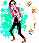  1boy asymmetrical_hair bigbang g-dragon k-pop male male_focus multicolored_hair open_mouth side_shave solo sunglasses 