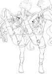  2018 anthro big_breasts breasts changeling cheerleader clothing equine female footwear friendship_is_magic high_heels horn hypnosis kandlin mammal mind_control monochrome my_little_pony one-piece_swimsuit pigtails princess_celestia_(mlp) queen_chrysalis_(mlp) shoes submissive sweat swimsuit unicorn 