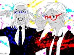  2boys blue-framed_glasses cp9 glasses kaku_(one_piece) male male_focus multiple_boys one_piece red-framed_glasses rob_lucci spot_color 