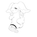  ambiguous_gender audino black_and_white blush butt fishnet fur joltik_(artist) legwear looking_at_viewer monochrome nintendo plain_background pok&eacute;mon sitting solo stockings video_games white_background 