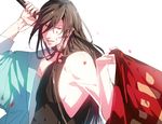  black_hair blue_eyes izumi-no-kami_kanesada japanese_clothes katana male_focus nanawo solo sword touken_ranbu weapon 