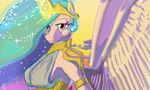  2015 anthro big_breasts breasts cartoon equine female friendship_is_magic horn mammal my_little_pony princess_celestia_(mlp) side_boob smile solo threewontoo winged_unicorn wings 