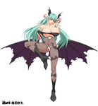  1girl breasts cleavage female green_hair large_breasts long_hair morrigan_aensland nipples noriheita simple_background solo succubus uncensored vampire_(game) white_background 
