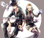  1boy bird black_hair blonde_hair bottle cp9 earrings fishnet_shirt fishnets glass glasses hat hattori_(one_piece) jewelry kalifa one_piece rob_lucci tea teacup teapot thighhighs top_hat wine 