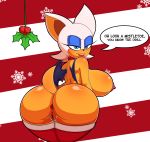  admansfwstuff_(artist) anus bat big_breasts big_butt breasts butt clothing dialogue eyeshadow female holly_(plant) legwear looking_at_viewer looking_back makeup mammal nipples plant pussy rouge_the_bat solo sonic_(series) stockings wings 
