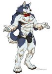  abs biceps blue_eyes bow_tie canine clothing dog husky male mammal muscles pecs rossciaco underwear 