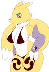  anthro berseepon09 breasts clothing digimon female looking_at_viewer navel plain_background renamon swimsuit thick_thighs white_background 