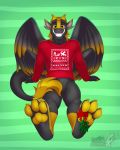  anthro bottomless clothed clothing dragon featureless_crotch feet looking_at_viewer male sitting smile solo vallhund wings 