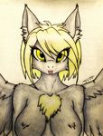  anthro blonde_hair breasts close-up derpy_hooves_(mlp) equine feathers friendship_is_magic fur hair kevin_s_rollins mammal my_little_pony pegasus portrait smile solo tongue tuft wings 