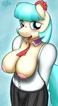 2015 anthro anthrofied big_breasts blush breasts clothed clothing coco_pommel_(mlp) devs-iratvs earth_pony equine female friendship_is_magic hair horse mammal my_little_pony nipples open_mouth pony solo two_tone_hair 