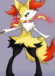  braixen canine fire fluffy_tail fox fur mammal nintendo paws plain_background pok&eacute;mon red_eyes silver723 smirk stick video_games white_background 