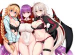  bb_(fate) bikini blonde_hair blue_eyes blush braids fate/grand_order fate_(series) gloves headband jeanne_d&#039;arc_(fate) jeanne_d&#039;arc_alter long_hair navel ponytail purple_eyes purple_hair swimsuit tagme_(artist) white_hair wings yellow_eyes 