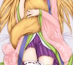  animal_ears bad_id bad_pixiv_id blonde_hair dakimakura emil_chronicle_online floral_print fox_tail japanese_clothes kimono loki_alma long_hair pink_kimono sample solo tail tail_hug tenyoshi_(briansept) thighhighs 