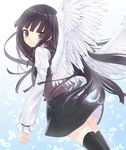  angel_wings black_eyes black_hair black_legwear fujiwara_cocoa_(mangaka) inu_x_boku_ss kyougoku_touya long_hair shirakiin_ririchiyo solo thighhighs wings 