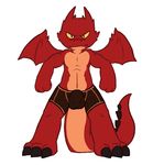  2015 3_toes anthro bulge clothing dragon looking_at_viewer male muscles oob red_body scalie smile solo standing toes underwear wings 