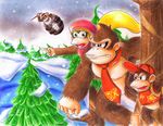  akira_hikari ape blonde_hair brown_fur cranky_kong diddy_kong dixie_kong donkey_kong donkey_kong_(series) female fur hair male mammal monkey nintendo primate snow video_games 