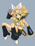  banpei blonde_hair bow green_eyes kagamine_rin navel solo vocaloid 