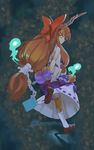  bad_id bad_pixiv_id bow brown_hair chain gourd horns ibuki_suika long_hair solo teke_(exploration) touhou yellow_eyes 