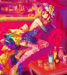  bad_id bad_pixiv_id blonde_hair bottle couch curtains detached_sleeves dress earrings flower glass hairband hat jewelry kagamine_rin long_hair mirror nr_(takeno) older sitting solo thighhighs vocaloid 