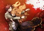  1girl agasang beatrice blonde_hair blood closed_eyes dress hug injury long_hair red_hair umineko_no_naku_koro_ni ushiromiya_battler 