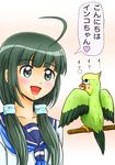  bird crossover gotou_saori green_eyes green_hair inko kikusaka_kochou long_hair parrot school_uniform seiyuu_connection serafuku solo taishou_yakyuu_musume tomo_(pixiv) toradora! translated 