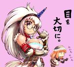  3_3 adjusting_eyewear breast_hold breasts cleavage eyewear_switch glasses horn ibukichi kirin_(armor) large_breasts megane_megane monster_hunter multiple_girls white_hair 