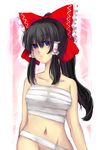  bad_id bad_pixiv_id bare_shoulders black_hair blue_eyes bow groin hair_bow hakurei_reimu long_hair myuu_(hellomagic) navel no_panties sarashi solo touhou 