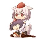  animal_ears bad_id bad_pixiv_id black_hair chibi detached_sleeves hat inubashiri_momiji keyyan looking_away red_eyes shameimaru_aya short_hair silver_hair solo tail thighhighs tokin_hat touhou wolf_ears wolf_tail yukkuri_shiteitte_ne 