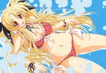  ayano_naoto bikini blonde_hair blush breasts cleavage fate_testarossa key long_hair lyrical_nanoha mahou_shoujo_lyrical_nanoha_strikers medium_breasts navel red_eyes side-tie_bikini solo swimsuit twintails very_long_hair 