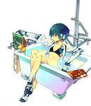  android bad_id bad_pixiv_id barefoot bath bathtub bikini blue_hair brown_eyes cyborg headphones ninomoto original solo swimsuit 