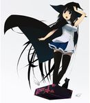  bad_id bad_pixiv_id black_cat black_eyes black_hair breasts cape cat detached_wings hand_on_headwear hat large_breasts lesskiss long_hair mini_wings open_mouth original panties pantyshot shirt skindentation skirt solo suitcase thighhighs underwear very_long_hair white_shirt wings witch witch_hat 