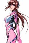  ayukko_(forest_village) bodysuit brown_hair evangelion:_2.0_you_can_(not)_advance glasses green_eyes hairband makinami_mari_illustrious neon_genesis_evangelion pink_bodysuit plugsuit rebuild_of_evangelion sketch smile solo traditional_media twintails 