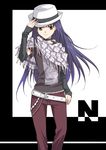  agahari androgynous fedora fujisaki_nagihiko hand_on_headwear hat long_hair male_focus purple_hair scarf shugo_chara! solo yellow_eyes 