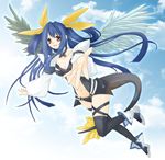  asymmetrical_wings blue_hair breasts choker cleavage dizzy guilty_gear large_breasts long_hair midriff naga_(pixiv) navel red_eyes ribbon shoes solo tail tail_ribbon thighhighs twintails wings 